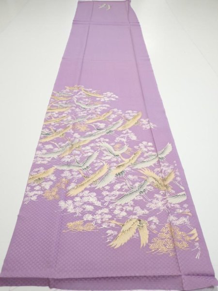 Photo5: 3M03z100  Japanese Kimono Silk  FABRIC Crane Purple-Pink 69.3x14.8 (5)