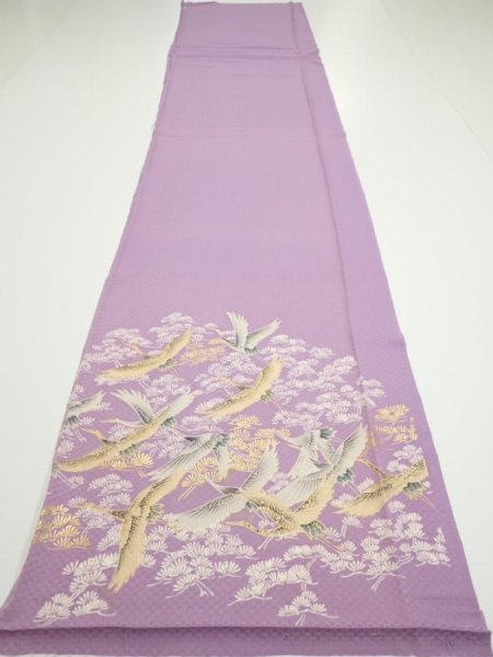 Photo5: 3M04z90  Japanese Kimono Silk  FABRIC Crane Purple-Pink 69.3x14.6 (5)
