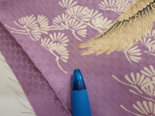 Photo6: 3M04z90  Japanese Kimono Silk  FABRIC Crane Purple-Pink 69.3x14.6 (6)