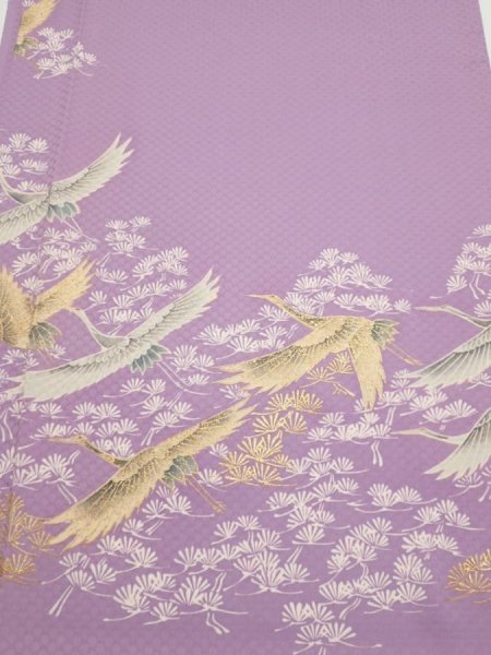 Photo1: 3M05z90  Japanese Kimono Silk  FABRIC  Purple-Pink 69.7x14.8 (1)