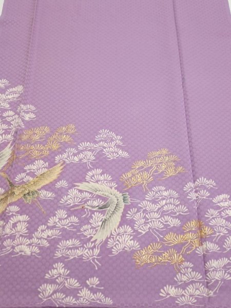 Photo1: 3M06z90  Japanese Kimono Silk  FABRIC Crane Purple-Pink 69.3x14.6 (1)