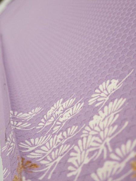 Photo5: 3M07z50  Japanese Kimono Silk  FABRIC Pine Purple-Pink 64.6x7.5 (5)
