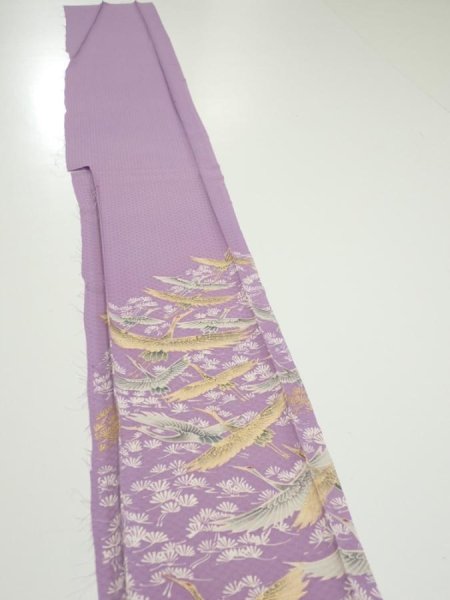 Photo3: 3M08z50  Japanese Kimono Silk  FABRIC  Purple-Pink 63.8x7.5 (3)