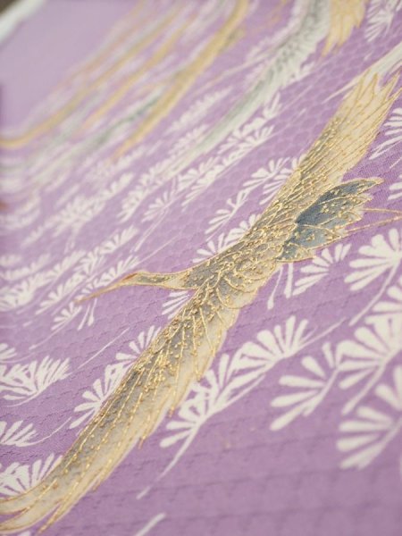 Photo4: 3M08z50  Japanese Kimono Silk  FABRIC  Purple-Pink 63.8x7.5 (4)