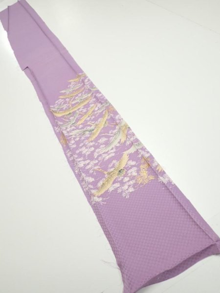 Photo5: 3M08z50  Japanese Kimono Silk  FABRIC  Purple-Pink 63.8x7.5 (5)