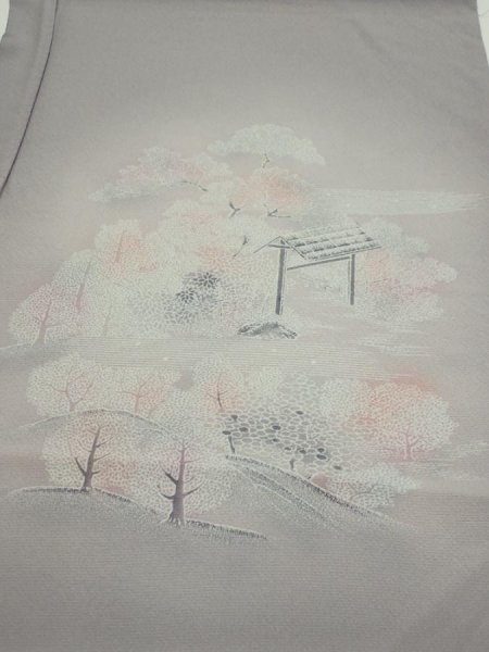 Photo1: 3M01z60  Japanese Kimono Silk  FABRIC Garden Gray 42.5x15.0 (1)