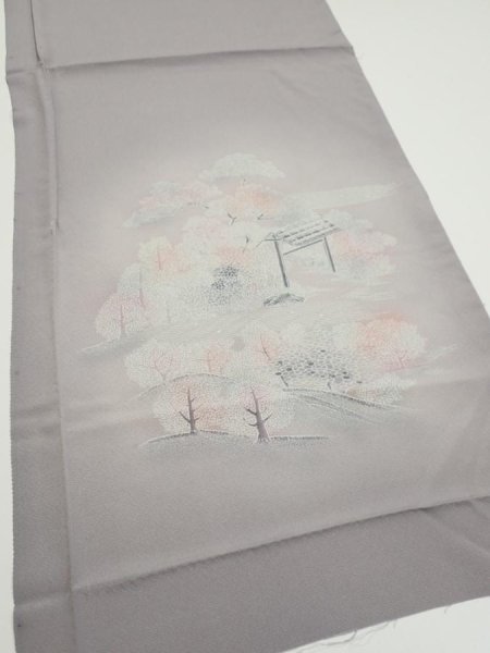 Photo2: 3M01z60  Japanese Kimono Silk  FABRIC Garden Gray 42.5x15.0 (2)
