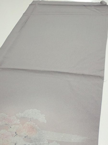 Photo3: 3M01z60  Japanese Kimono Silk  FABRIC Garden Gray 42.5x15.0 (3)
