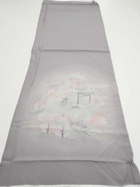 Photo4: 3M02z60  Japanese Kimono Silk  FABRIC Garden Gray 42.5x15.0 (4)