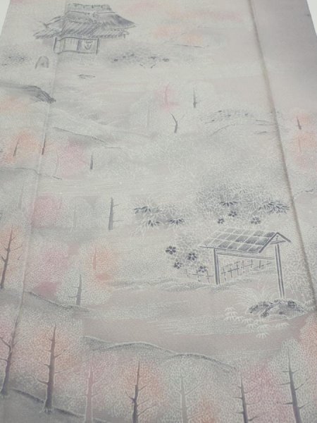 Photo1: 3M03z90  Japanese Kimono Silk  FABRIC Garden Gray 69.3x15.0 (1)
