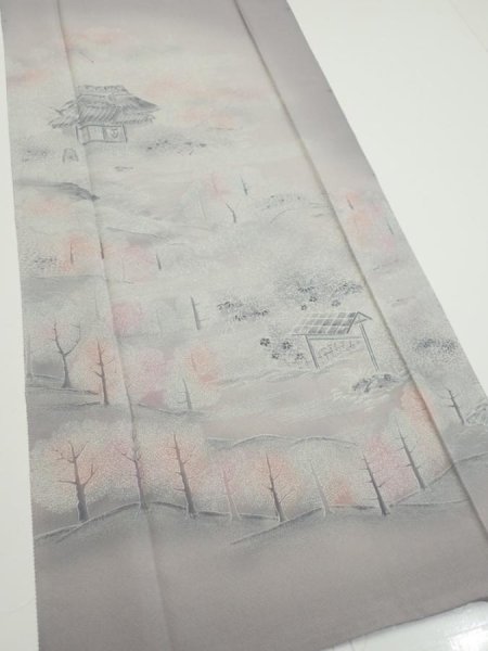 Photo2: 3M03z90  Japanese Kimono Silk  FABRIC Garden Gray 69.3x15.0 (2)