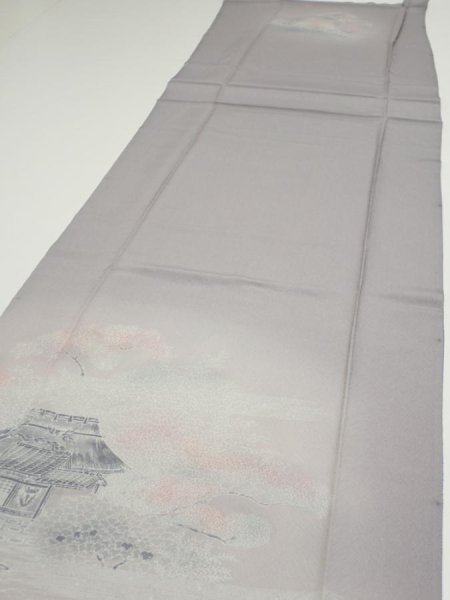 Photo3: 3M03z90  Japanese Kimono Silk  FABRIC Garden Gray 69.3x15.0 (3)