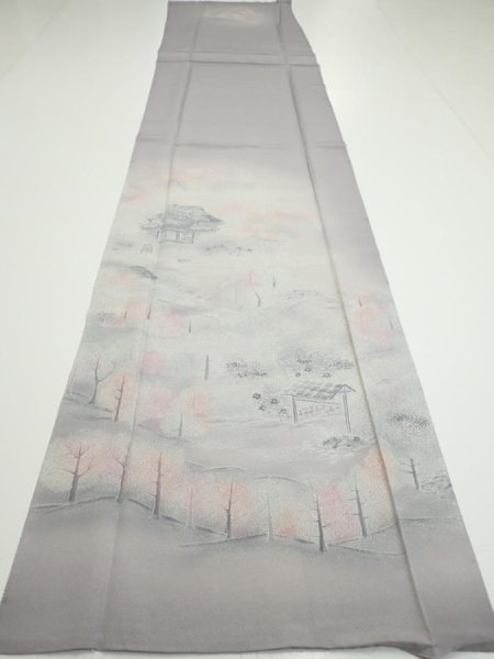 Photo5: 3M03z90  Japanese Kimono Silk  FABRIC Garden Gray 69.3x15.0 (5)