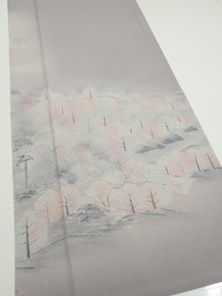 Photo2: 3M04z90  Japanese Kimono Silk  FABRIC Garden Gray 69.3x15.0 (2)
