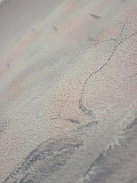 Photo4: 3M04z90  Japanese Kimono Silk  FABRIC Garden Gray 69.3x15.0 (4)
