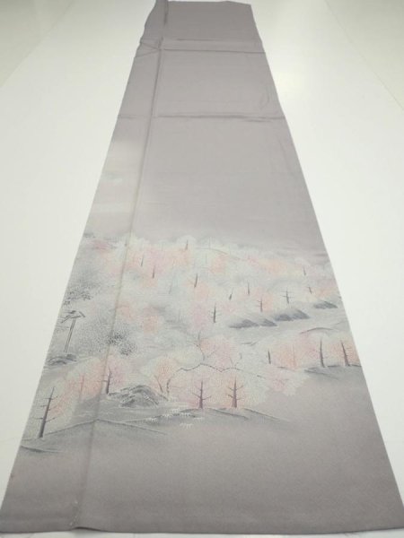 Photo5: 3M04z90  Japanese Kimono Silk  FABRIC Garden Gray 69.3x15.0 (5)