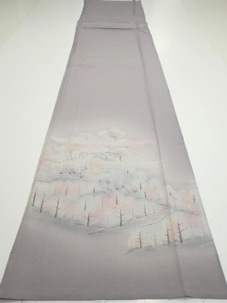 Photo2: 3M05z90  Japanese Kimono Silk  FABRIC Garden Gray 69.3x15.0 (2)