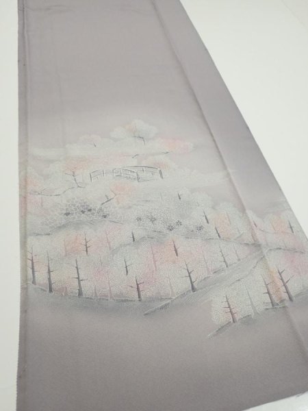 Photo3: 3M05z90  Japanese Kimono Silk  FABRIC Garden Gray 69.3x15.0 (3)