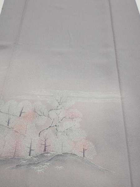 Photo1: 3M06z90  Japanese Kimono Silk  FABRIC Garden Gray 70.1x15.0 (1)
