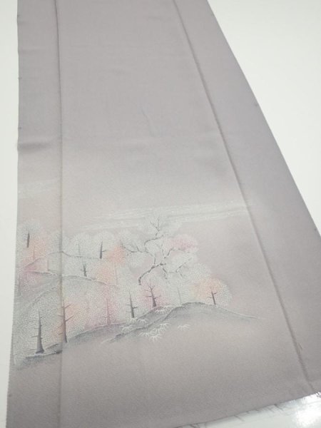Photo2: 3M06z90  Japanese Kimono Silk  FABRIC Garden Gray 70.1x15.0 (2)