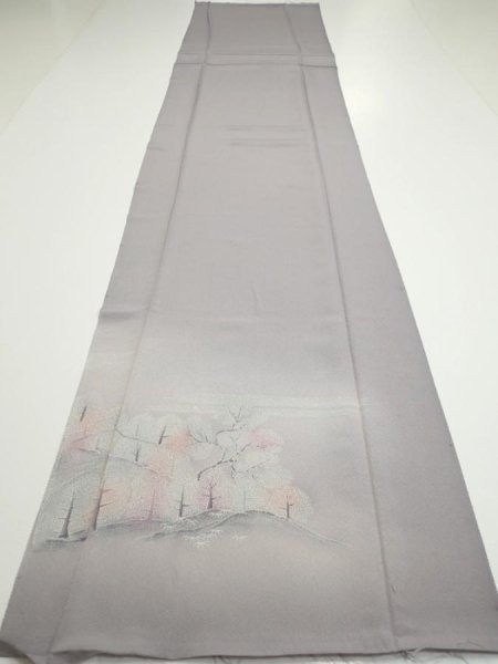 Photo4: 3M06z90  Japanese Kimono Silk  FABRIC Garden Gray 70.1x15.0 (4)