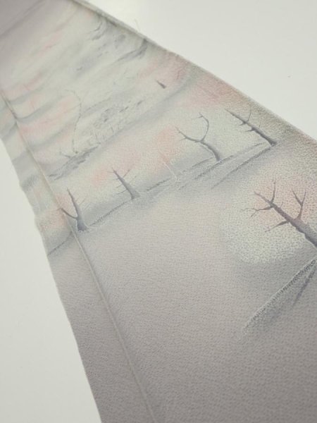 Photo1: 3M08z40  Japanese Kimono Silk  FABRIC Garden Gray 63.0x7.7 (1)