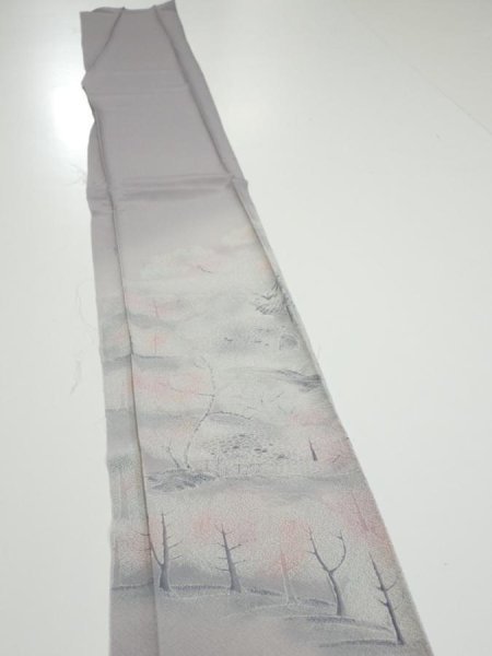 Photo3: 3M08z40  Japanese Kimono Silk  FABRIC Garden Gray 63.0x7.7 (3)