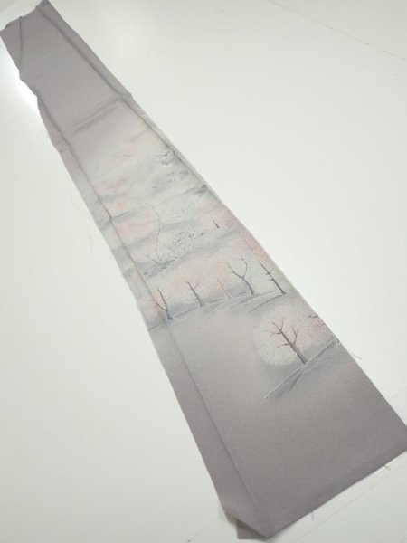 Photo5: 3M08z40  Japanese Kimono Silk  FABRIC Garden Gray 63.0x7.7 (5)