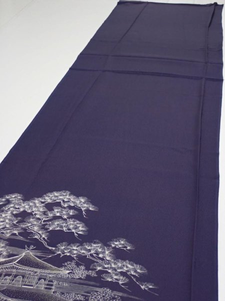 Photo3: 3M03z90  Japanese Kimono Silk  FABRIC Kinkakuji Dark purple 72.0x14.6 (3)
