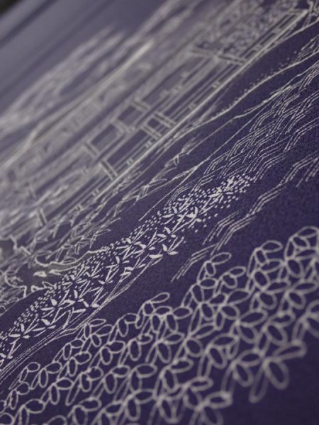 Photo4: 3M03z90  Japanese Kimono Silk  FABRIC Kinkakuji Dark purple 72.0x14.6 (4)