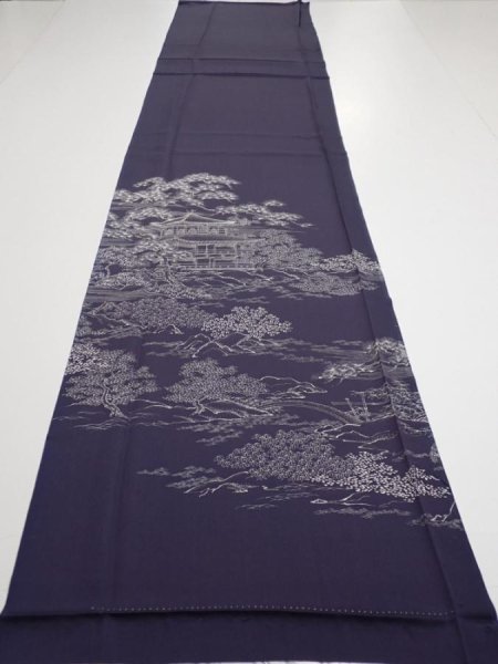 Photo5: 3M03z90  Japanese Kimono Silk  FABRIC Kinkakuji Dark purple 72.0x14.6 (5)