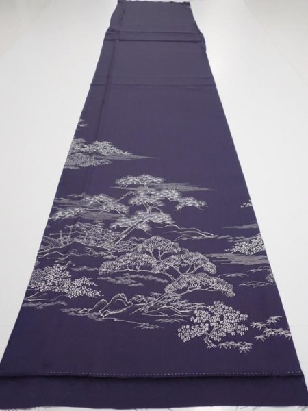 Photo5: 3M04z90  Japanese Kimono Silk  FABRIC Garden Dark purple 70.1x14.6 (5)