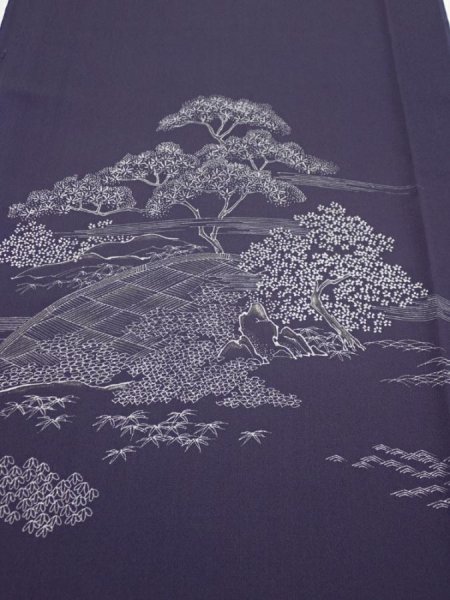 Photo1: 3M05z90  Japanese Kimono Silk  FABRIC  Dark purple 69.3x14.6 (1)