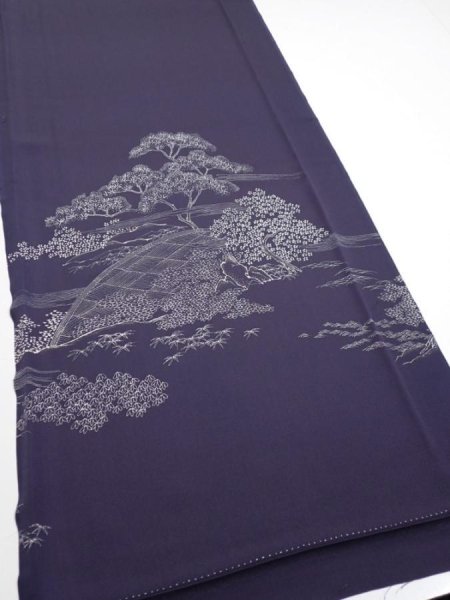 Photo2: 3M05z90  Japanese Kimono Silk  FABRIC  Dark purple 69.3x14.6 (2)
