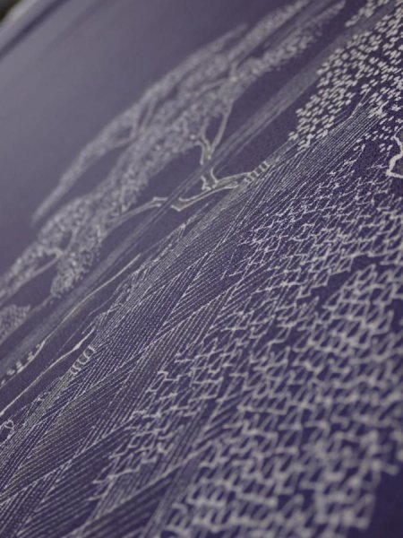 Photo4: 3M05z90  Japanese Kimono Silk  FABRIC  Dark purple 69.3x14.6 (4)