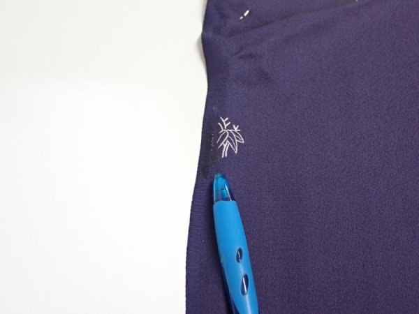 Photo6: 3M05z90  Japanese Kimono Silk  FABRIC  Dark purple 69.3x14.6 (6)