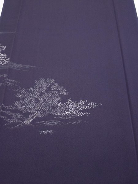 Photo1: 3M06z100  Japanese Kimono Silk  FABRIC  Dark purple 75.6x14.8 (1)