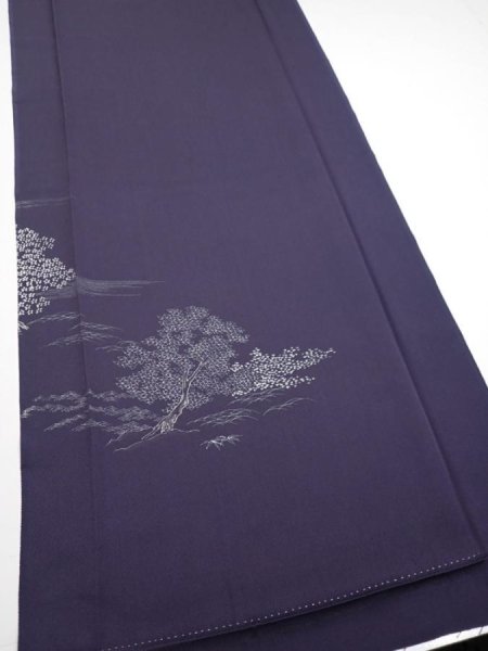 Photo2: 3M06z100  Japanese Kimono Silk  FABRIC  Dark purple 75.6x14.8 (2)