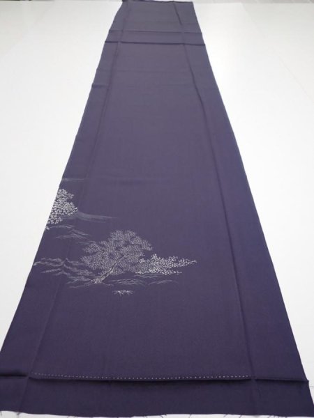 Photo4: 3M06z100  Japanese Kimono Silk  FABRIC  Dark purple 75.6x14.8 (4)