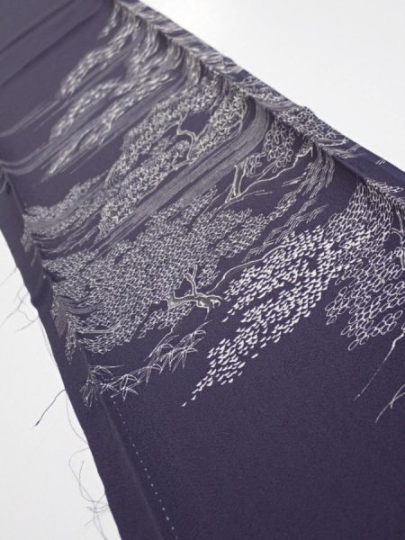 Photo1: 3M07z40  Japanese Kimono Silk  FABRIC  Dark purple 59.8x7.5 (1)