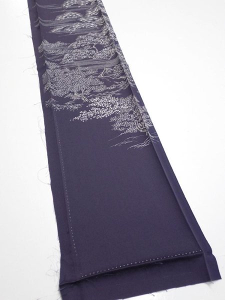 Photo2: 3M07z40  Japanese Kimono Silk  FABRIC  Dark purple 59.8x7.5 (2)