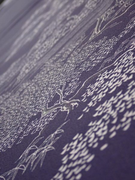 Photo5: 3M07z40  Japanese Kimono Silk  FABRIC  Dark purple 59.8x7.5 (5)