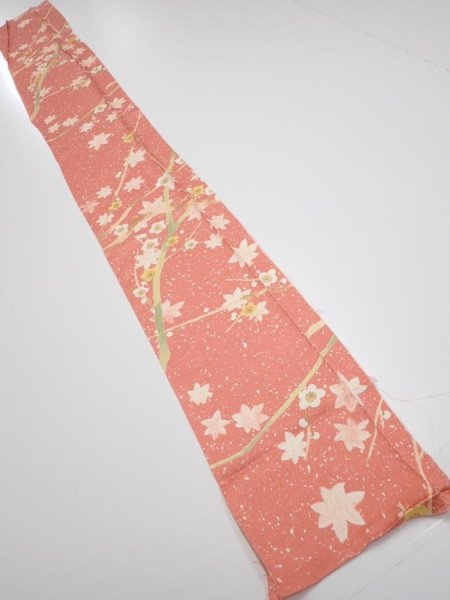 Photo5: 3M08z40  Japanese Kimono Silk  FABRIC Plum branch Coral pink 59.8x7.5 (5)