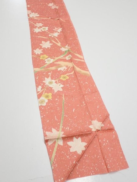 Photo3: 3M09z50  Japanese Kimono Silk  FABRIC Plum branch Coral pink 82.3x6.7 (3)