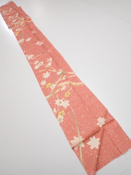Photo4: 3M09z50  Japanese Kimono Silk  FABRIC Plum branch Coral pink 82.3x6.7 (4)