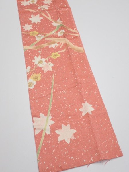 Photo3: 3M10z30  Japanese Kimono Silk  FABRIC Plum branch Coral pink 36.2x6.7 (3)