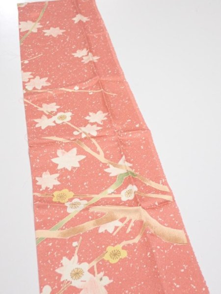 Photo4: 3M10z30  Japanese Kimono Silk  FABRIC Plum branch Coral pink 36.2x6.7 (4)