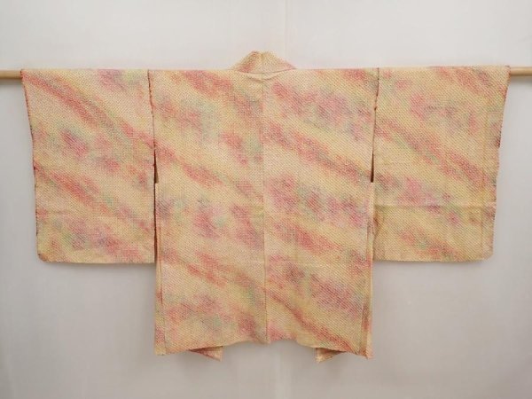 Photo1: 6716T01z460 Vintage Japanese Kimono Silk SHIBORI HAORI  Light orange (1)