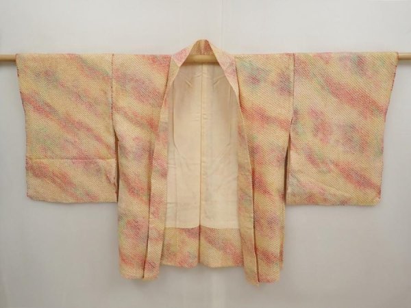Photo5: 6716T01z460 Vintage Japanese Kimono Silk SHIBORI HAORI  Light orange (5)