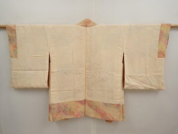 Photo6: 6716T01z460 Vintage Japanese Kimono Silk SHIBORI HAORI  Light orange (6)